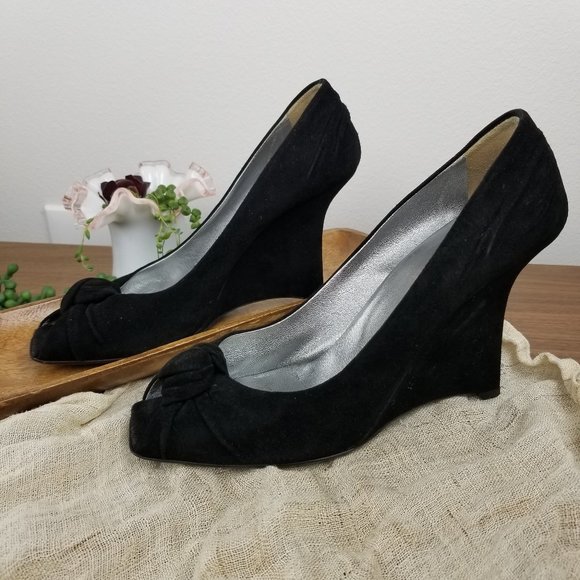 PRADA Suede Peep-Toe Wedges - Picture 6 of 8